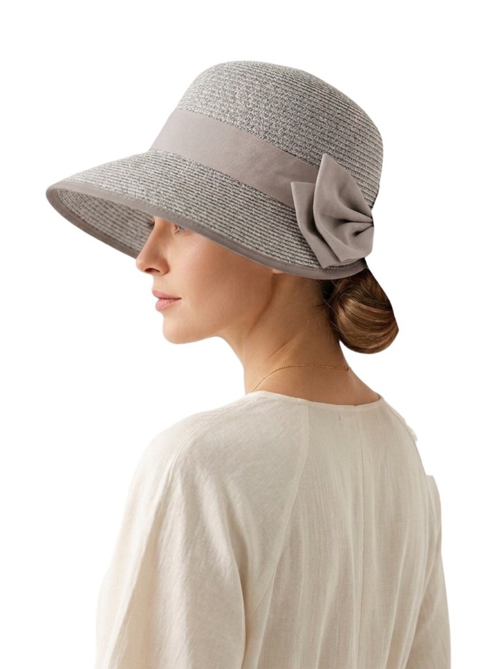 Lauren Conrad LC Wide Brim Sun Hat Bow Beige Taupe Derby Brunch NWT